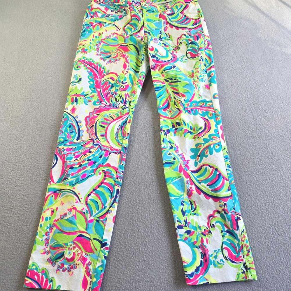 Lilly Pulitzer Pants Womens 8 Multi Color Paisley Floral Slim Stretch Jacquard